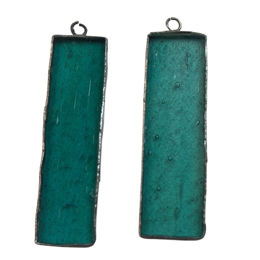 Emerald Green Stained Glass Rectangle Handmade Industrial Style Pendants